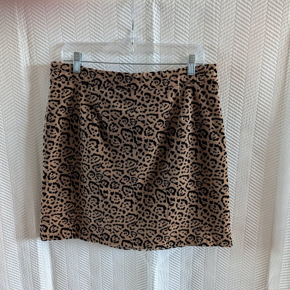 Good American Leopard Print Velvet Mini Skirt Size 14/32 Gold Zipper Back Edgy